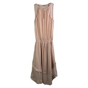 Ramy Brook Midi Dress Womens Sz S Pink Sleeveless Tiered Crew Neck Elastic Waist